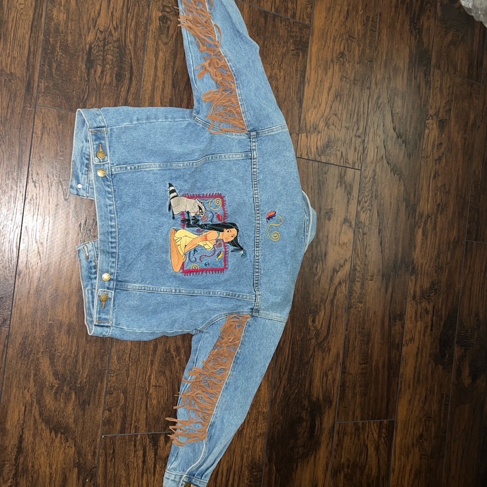 Vintage Disney Girls Size Large Pocahontas and Meeko Blue Jean Denim Jacket